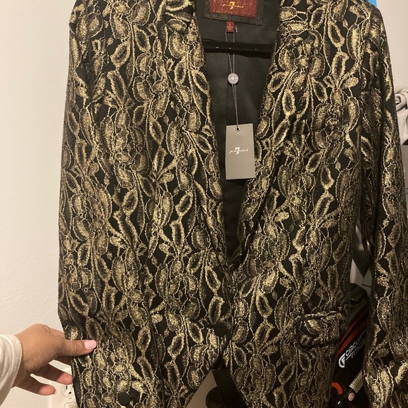 Stunning 7 FOR ALL MANKIND Metallic Jacquard blazer jacket in gold & black - Picture 4 of 15